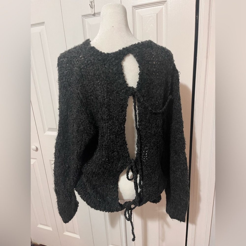 IRO Jeans Open Knit Tie Back Sweater Charcoal Extra Small - Picture 2 of 3